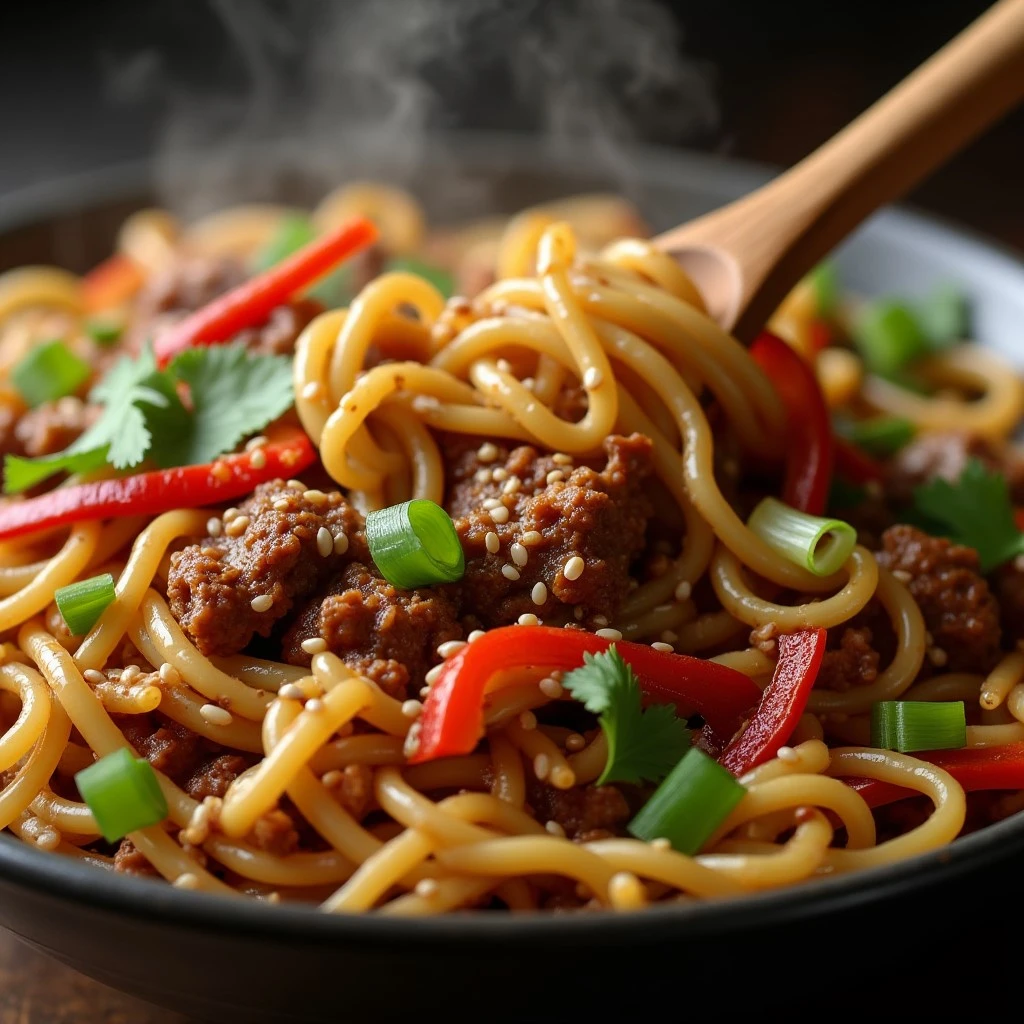 mongolian ground beef noodles